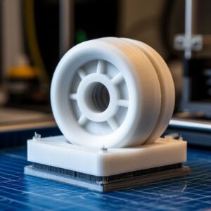 Инженер сравнивает CAD-модель и готовую 3D-печатную деталь с применённой компенсацией усадки: проверка геометрических размеров и точности посадки после калибровки параметров печати