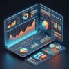 Футуристическая панель аналитики расходов 3D-производства: дашборд с графиками, диаграммами и метриками себестоимости материалов и оборудования