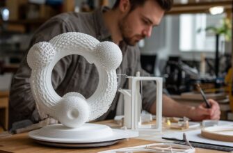 Дизайнер вносит изменения в 3D-модель: адаптация концепта под технологические ограничения печати — добавление поддержек, оптимизация нависаний, проверка толщины стенок