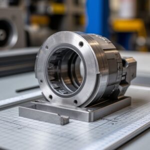 Инженер ОТК проводит контроль геометрии металлической 3D-печатной детали на координатно-измерительной машине (КИМ): сопоставление с CAD-моделью и проверка допусков