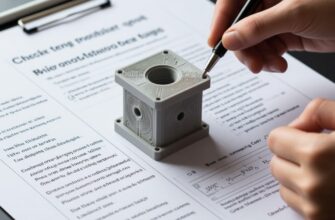 Инспектор ОТК с планшетом и чек-листом проверяет 3D-печатную деталь на рабочем столе: контроль геометрии, качества поверхности и комплектности перед упаковкой для клиента