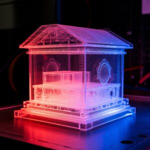 Инженер настраивает параметры лазера и экспозиции в ПО для фотополимерного 3D-принтера: калибровка мощности, времени слоя и зонной компенсации для точной печати
