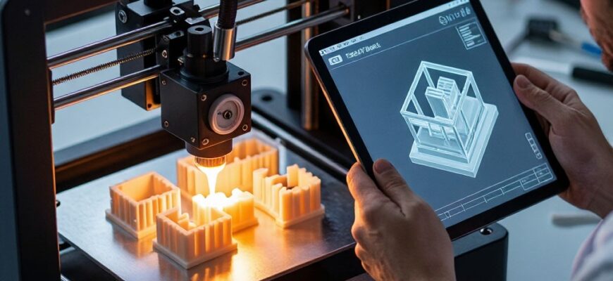 3D-печатные детали игрового набора и конструктора: миниатюры, шестерни и соединительные элементы с точными посадочными местами на рабочем столе
