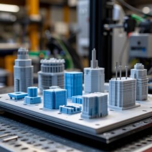 Инженер проверяет сборку многокомпонентного 3D-печатного узла с использованием штангенциркуля и щупов: оценка зазоров, посадок и идеальной подгонки деталей после печати