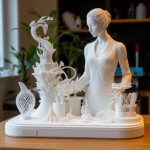 Дизайнер вручную дорабатывает 3D-печатный прототип: шлифовка, грунтовка и художественная роспись детали для достижения выставочного качества и идеальной поверхности