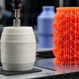 Инженер настраивает двухэкструдерный 3D-принтер для печати модели из ABS с растворимыми поддержками из HIPS: контроль температуры сопла, стола и адгезии материалов на платформе