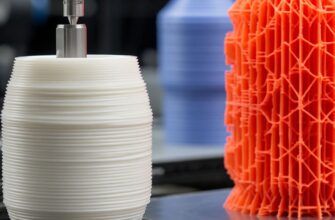 Инженер настраивает двухэкструдерный 3D-принтер для печати модели из ABS с растворимыми поддержками из HIPS: контроль температуры сопла, стола и адгезии материалов на платформе