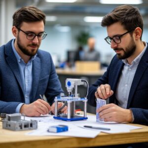 Инженер сравнивает сломанную 3D-печатную деталь и её усиленную переработанную версию: анализ причин поломки и внедрение инженерного решения для повышения надежности