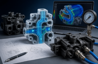 Инженер проводит пневмоиспытания 3D-печатного коллектора или пневматического клапана в водяной ванне: проверка герметичности внутренних каналов и воздушных путей под давлением