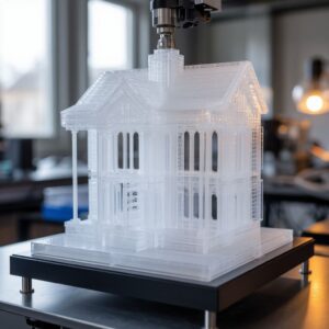 Инженер настраивает ориентацию 3D-модели в слайсере для SLA/DLP печати, минимизируя области контакта поддержек с лицевой поверхностью для достижения идеальной гладкости и сохранения микродетализации