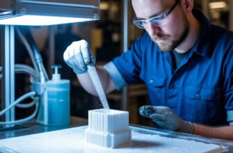 Технолог выполняет полный цикл постобработки 3D-печатной детали: промывка в IPA-ванне, UV-отверждение в камере и финишная шлифовка поверхности для достижения премиального качества