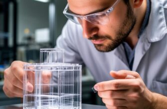 Инженер оценивает оптическую прозрачность и отсутствие искажений 3D-печатной детали из поликарбоната, сравнивая её с эталоном после термообработки и химической полировки
