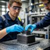 Инженер наносит защитное полимерное покрытие на 3D-печатную деталь и контролирует качество поверхности для обеспечения промышленной надёжности и устойчивости к внешним воздействиям
